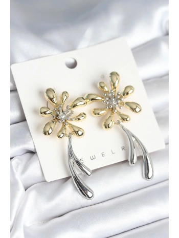 Çiçek Model Gold Gümüş Renk Kadın Küpe