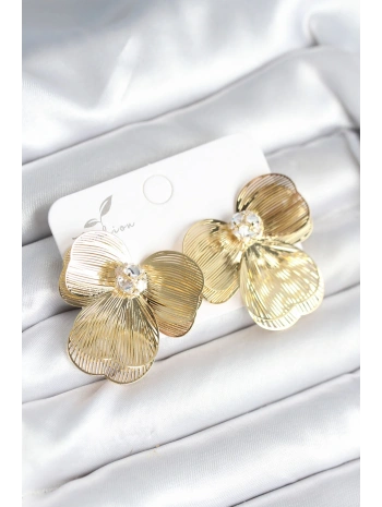 Çiçek Model Gold Renk Pirinç Kadın Küpe