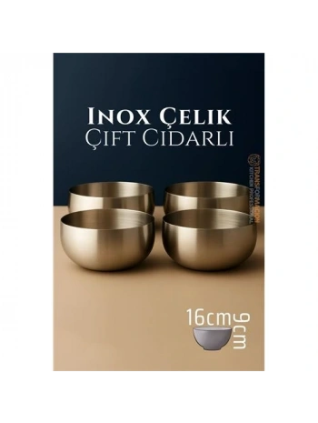 Çift Cidarlı Kase - Inox Çelik Kase 16 cm 4 LÜ SET