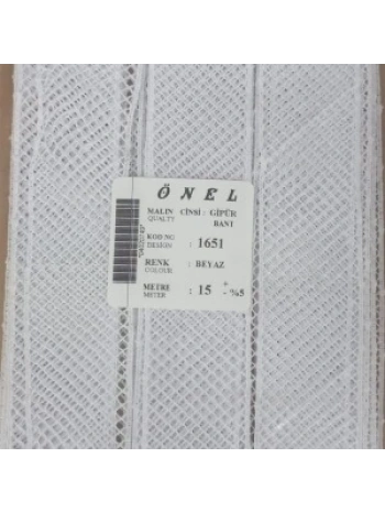 Dantel Polyester Güpür Bant Beyaz 15 Metre En 3 Cm On-1651-b