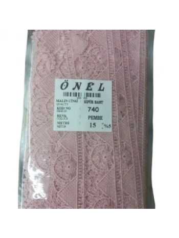 Dantel Polyester Güpür Bant Pembe 15 Metre En 3 Cm On-740-p