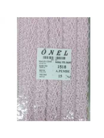 Dantel Polyester Sanal Tül Bant Açık Pembe 15 Metre En 3 Cm On-1518-ap