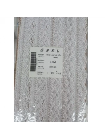 Dantel Polyester Sanal Tül Bant Beyaz 15 Metre En 6 Cm On-1661-b