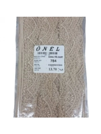 Dantel Polyester Sanal Tül Bant Cappucino 13,70 Metre En 6 Cm On-784-c