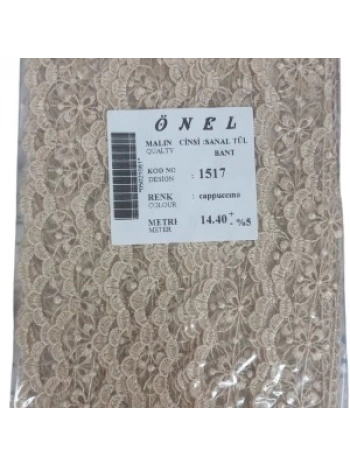 Dantel Polyester Sanal Tül Bant Cappucino 14,40 Metre En 3 Cm On-1517-c