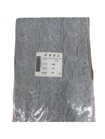 Dantel Polyester Sanal Tül Bant Gri 20 Metre En 6 Cm On-60-g