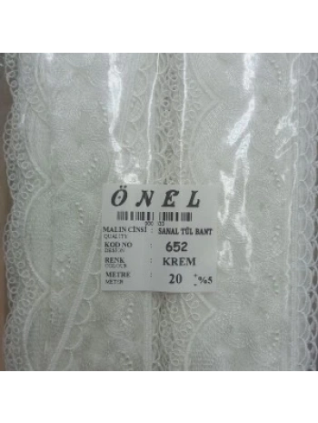 Dantel Polyester Sanal Tül Bant Krem 20 Metre En 6 Cm On-652-kr