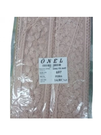 Dantel Polyester Sanal Tül Bant Pudra 14,80 Metre En 6 Cm On-697-pu
