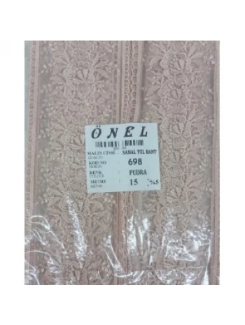 Dantel Polyester Sanal Tül Bant Pudra 15 Metre En 6 Cm On-698-pu