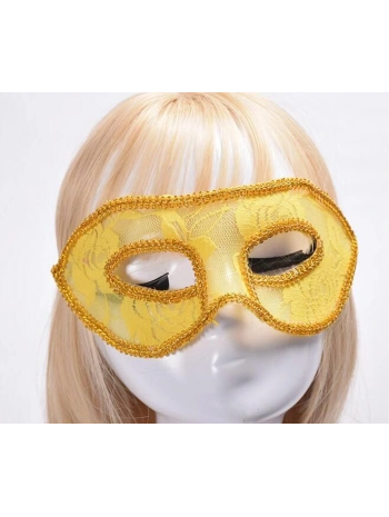 Dantel Tül Malzemeden İmal Sarı Renk Balo Parti Maskesi Venedik (5047)
