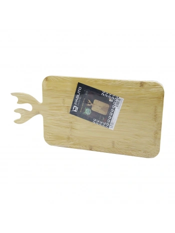 DİKDÖRTGEN AHŞAP BAMBU KESİM PANOSU - KESME TAHTASI GEYİK BOYNUZ FİGÜR SAPLI 22X36CM (5047)