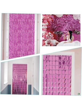 Ekstra Metalize Rose Gold Renk Disko Dikdörtgen Kesim Kapı Perdesi Dekorasyon 1x2 Metre (5047)