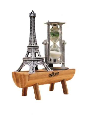 Eyfel Kulesi Tasarımlı Kum Saati Kristalleştirilmiş Kum Saati Dekoratif Ahşap Görünümlü