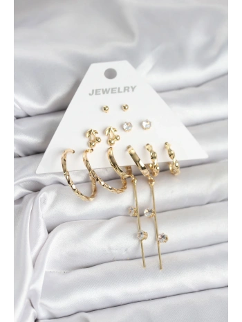 Gold Renk 6 Çift Pirinç Kadın Küpe Seti