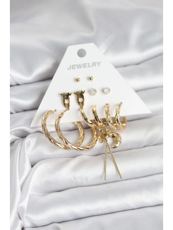 Gold Renk Pirinç 6lı Kadın Küpe Seti