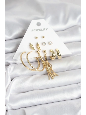 Gold Renk Pirinç Kadın 6 Çift Küpe Seti