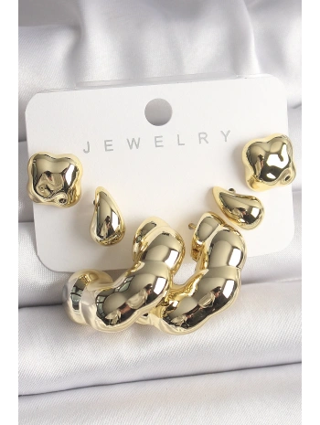 Gold Renk Yonca Damla Halka Model CCB Plastik Kadın Küpe Seti