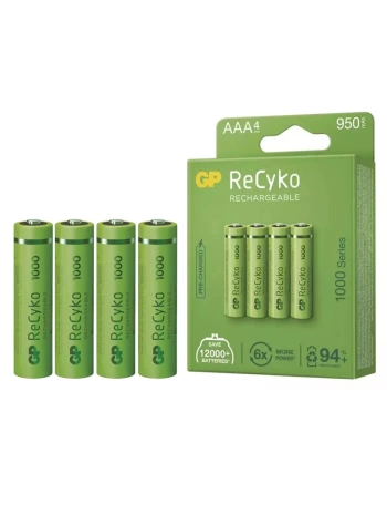 GP RECYKO 950 MAH AAA İNCE 4LÜ ŞARJLI KALEM PİL GP100AAAHCE-2EB4 (GPRHC103E001) (5047)