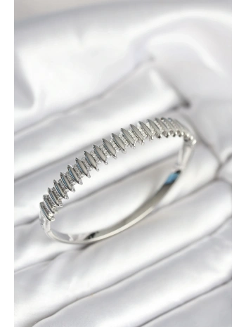 Gümüş Renk Zirkon Taşlı Pirinç Kadın Kelepçe