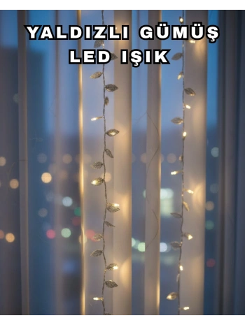 Gümüş Yaprak Tasarımlı LED Işık Pilli Ev ve Vitrin Dekoru