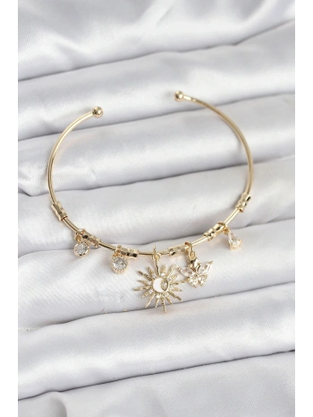 Güneş Charmlı Gold Renk Pirinç Kadın Bileklik