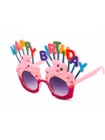 Happy Birthday Yazılı Pembe Fuşya Renk Parti Gözlüğü 12x7 cm (5047)