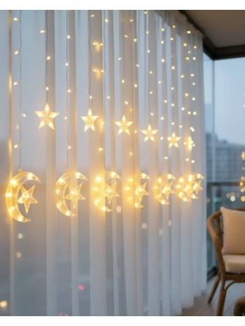 Hilal Yıldız LED Perde Işık Balkon Pencere ve Oda Dekorasyonu