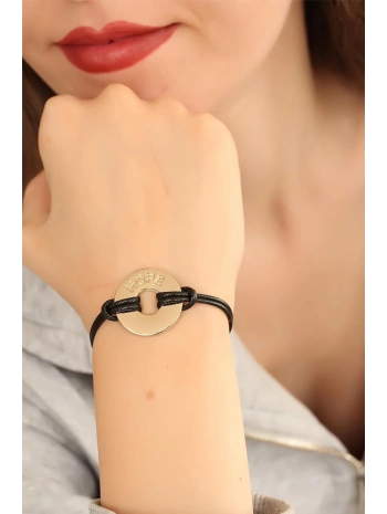 HOPE (Umutlu) Siyah Deri İpli Unisex Mood Bileklik