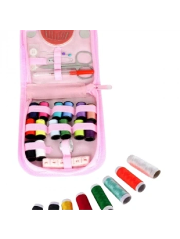 İplik Set Fermuarlı Plastik Dikiş Seti Pembe