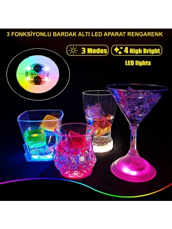 Işıklı Yapışkanlı Bardak Altı Aparatı Ledli 3 Fonksiyonlu 6 cm Çap (5047)