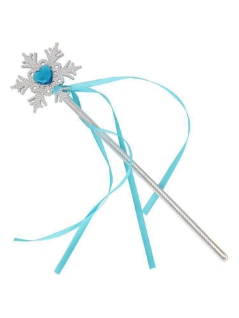 Kar Taneli Mavi Kalp Taşlı Saten Kurdeleli Karlar Ülkesi Elsa Asası Sopası 34 cm (5047)