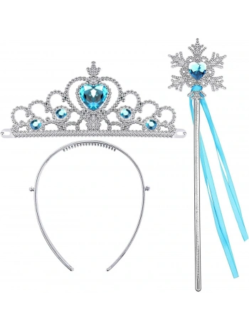 Karlar Ülkesi Elsa Mavi Kalp Tacı ve Kar Temalı Asa Seti (5047)