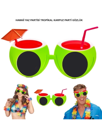 Karpuz Şekilli Tropikal Hawaii Yaza Merhaba Parti Gözlüğü