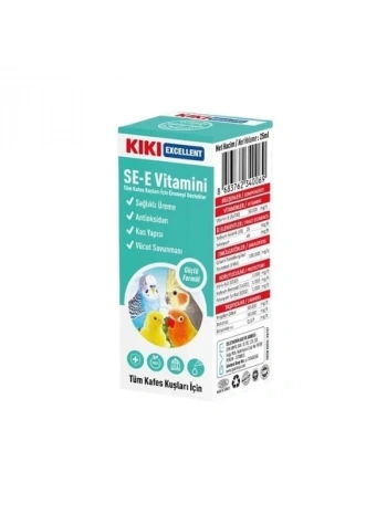 Kiki Excellent Sağlıklı Üreme Destekleyici Kuşlar için SE-E Vitamini Sıvı Damla 25 Ml
