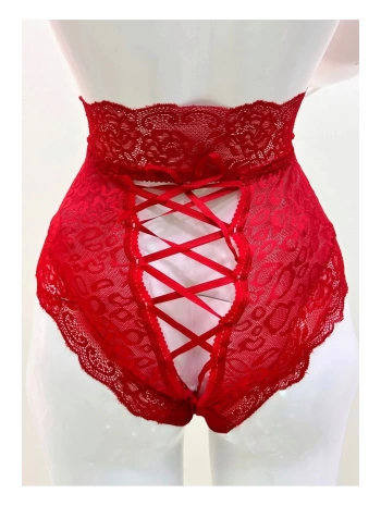 Kırmızı Dantelli Yüksek Bel Külot Venüs-k1011