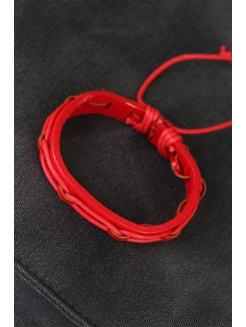 Kırmızı Renk Ayarlamalı İpli Deri Erkek Bileklik