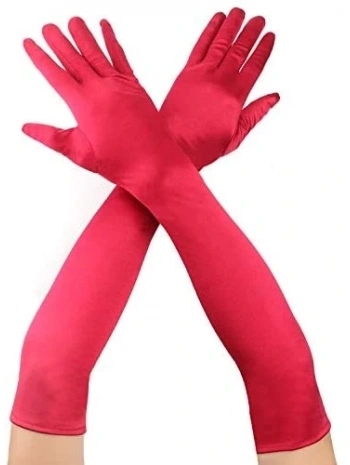 Kırmızı Renk Dirseğe Kadar Uzun Kumaş Eldiven 40 cm (5047)