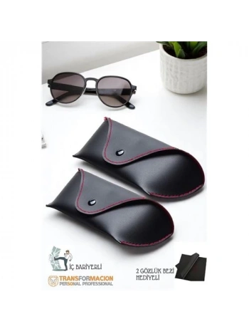 Korumalı Deri Gözlük Kabı Korumalı Gözlük Koruma Kılıfı 2 li SET