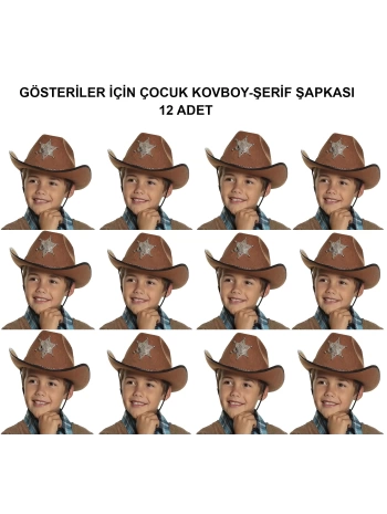 Kovboy Şerif Şapkası Kahve 12 Adet - Kostüm, Parti Ve Gösteri Şapkası