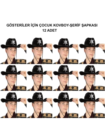 Kovboy Şerif Şapkası Siyah 12 Adet - Kostüm, Parti Ve Gösteri Şapkası