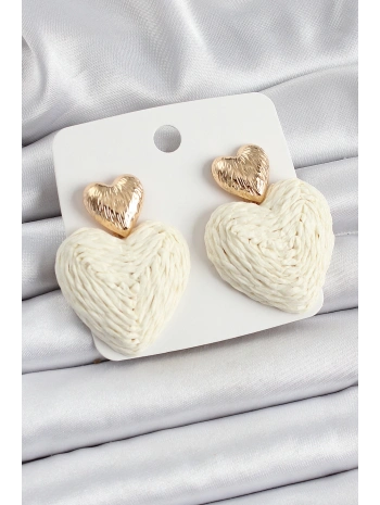 Krem Kalp Figürlü Hasır Örgü Model Gold Renk Kadın Küpe