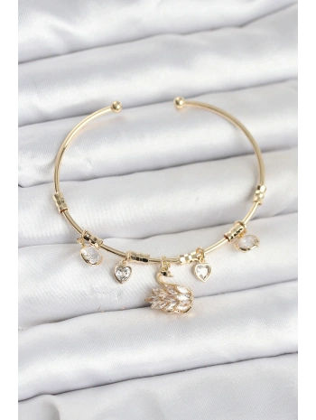 Kuğu Charmlı Gold Renk Kadın Bileklik