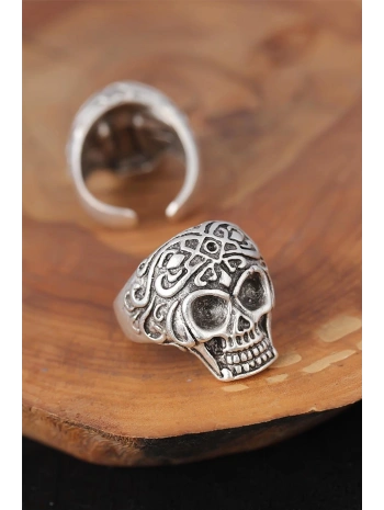 Kuru Kafalı Gümüş Renk Erkek Yüzük