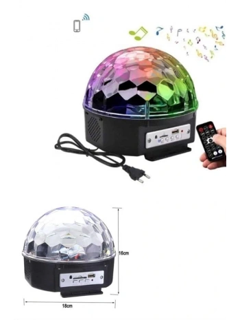 Led Işık Disko Topu Bluetooth Hoparlörlü USB Müzik Çalar Kumandalı