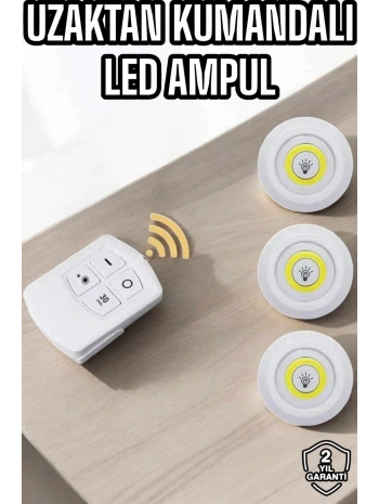 Led Lamba 3lü Uzaktan Kumandalı Yapışkanlı Beyaz Işık