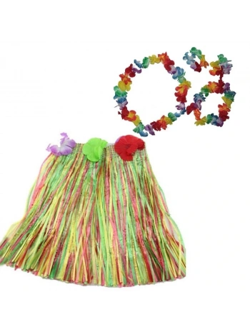 Luau Aloha Hawaii  Kolye Etek Taç ve Bileklik Seti (5047)