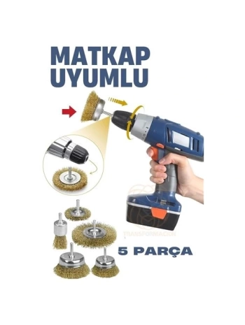 Matkap Uyumlu Saçaklı Pimli Tel Fıça Fırça Seti 1/4 inç