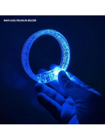 Mavi Led Işıklı Baskı Yapılabilen Pilli Bileklik Bilezik 1,5 cm Genişlik (5047)
