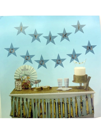 Mavi Üzeri Gümüş Yıldız İyiki Doğdun Flama Süs (5047)