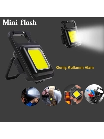Mini 30 Ledli  Mıknatıslı Anahtarlık Flash Kamp Lambası Askılı Kapak Açacaklı Şarjlı Fener